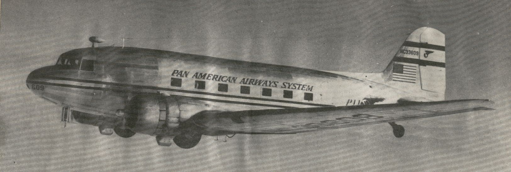 A Pan American DC 3 in-flight.